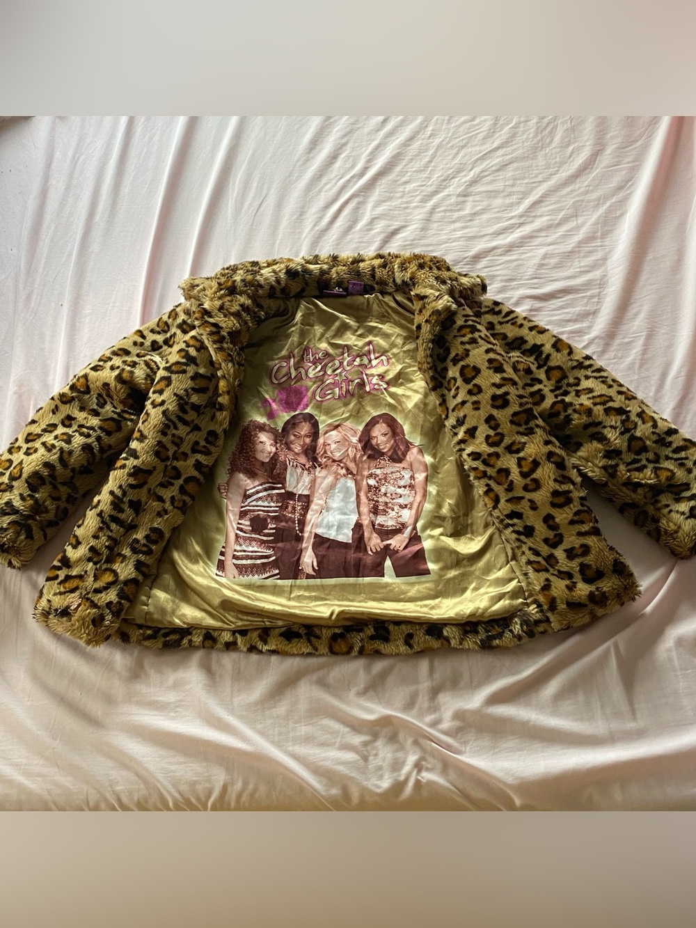 Vintage Y2K The Cheetah Girls Leopard Print Faux Fur Satin Lined Winter Coat